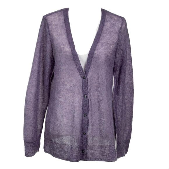 J Jill  Large Sweater Cardigan Mohair Nylon Wool Violet - Picture 3 of 12